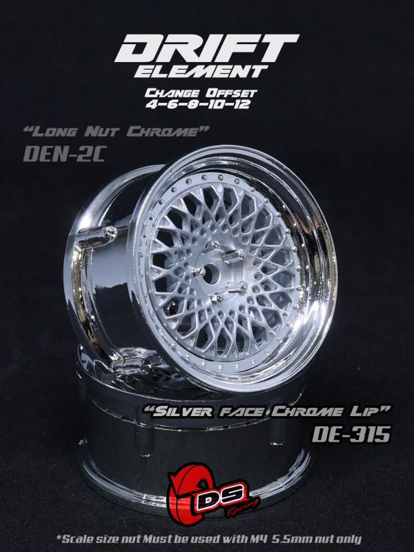 DS Racing DRIFT ELEMENT Felgen Mesh (Silver Face /Chrome Lip) - offset einstellbar (2)