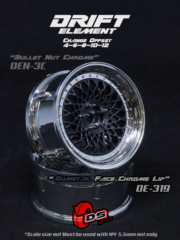 DS Racing DRIFT ELEMENT Felgen Mesh (Gunmetal Face /Chrome Lip) - offset einstellbar (2)