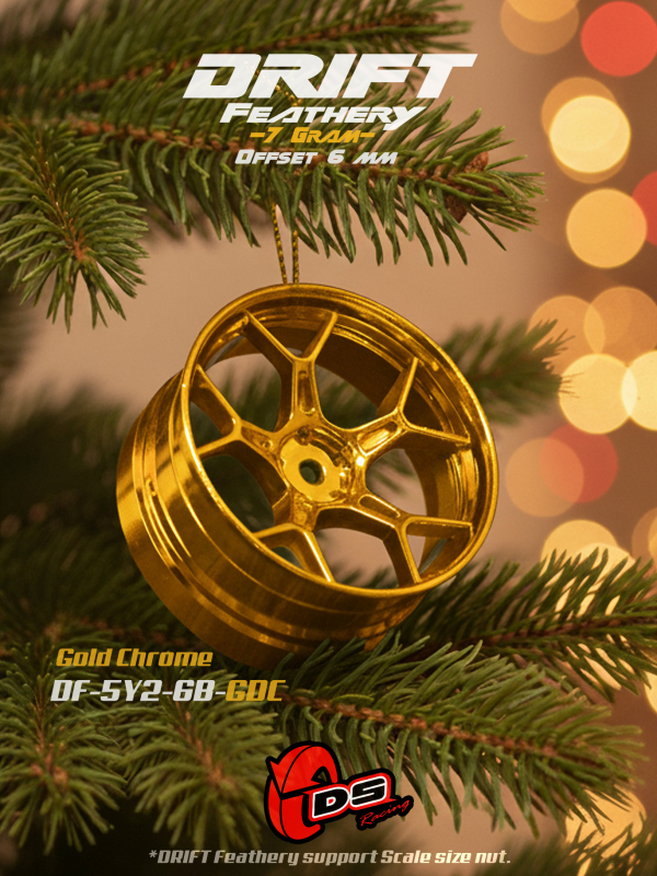 DS Racing 5Y Spoke Drift Feathery Felgen / Gold Chrome / +6mm Offset (2 Stück)