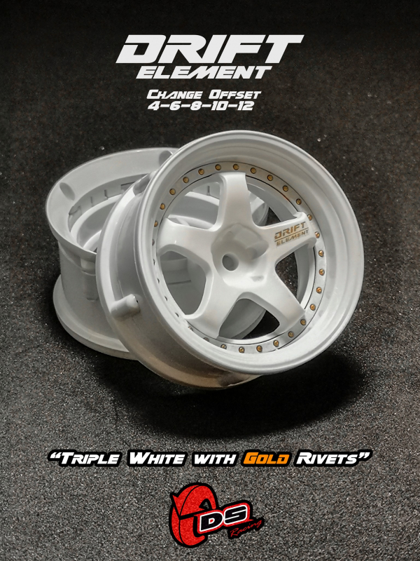 DS Racing DRIFT ELEMENT Felgen +Triple White with Gold Rivets+ offset einstellbar (2)