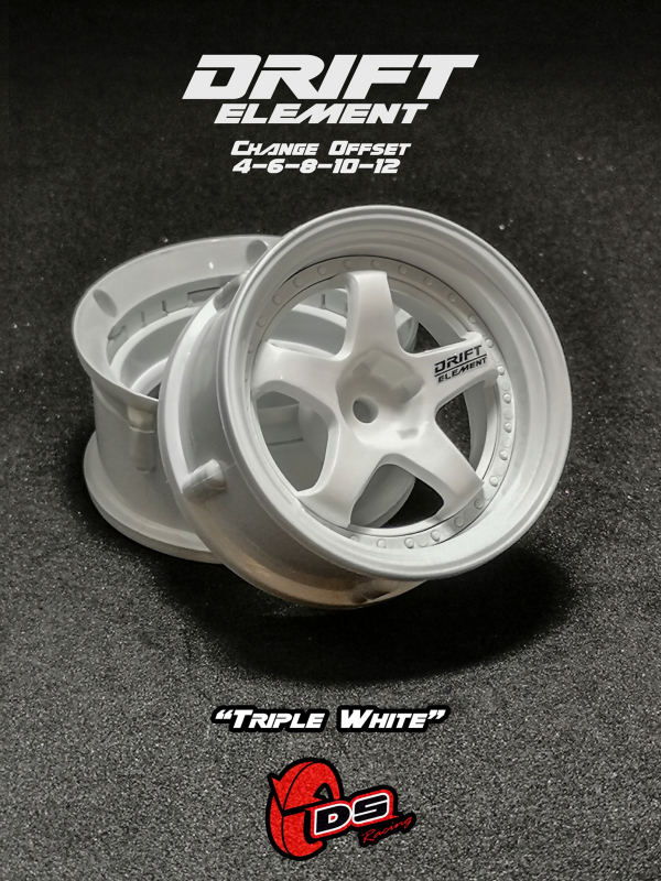 DS Racing DRIFT ELEMENT Adjustable Offset Wheels +Triple White+ (2)