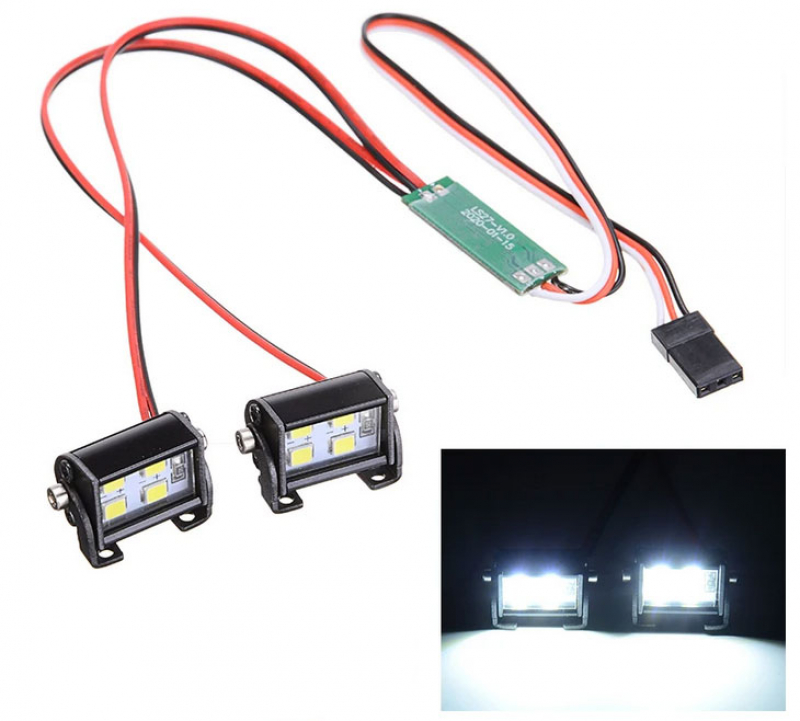 White Double Row 4 Led Roof Spot Lights for RC Crawler Cars with L Mount