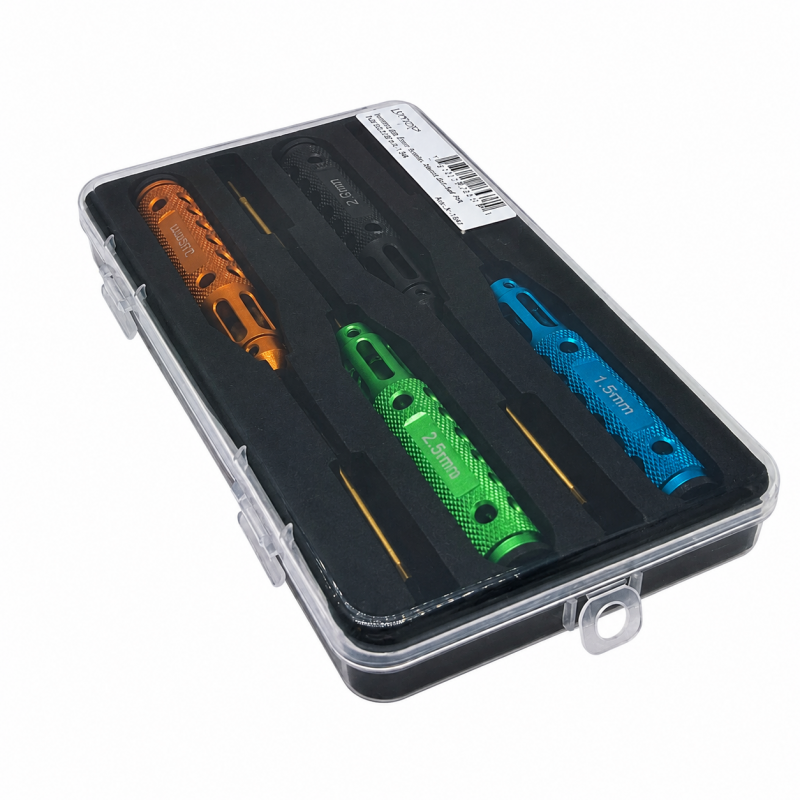 Preview: Hurricane Big 20 mm Werkzeug-Set, farbig, 4 Stück – Sechskant 1,5 / 2,0 / 2,5 / 3,0 mm mit Titan-Spitzen