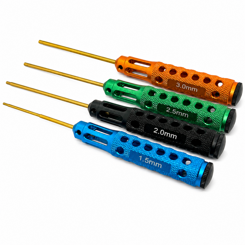 Hurricane Big 20 mm Werkzeug-Set, farbig, 4 Stück – Sechskant 1,5 / 2,0 / 2,5 / 3,0 mm mit Titan-Spitzen