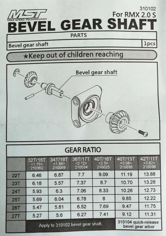 MST RMX 2.0 bevel gear shaft