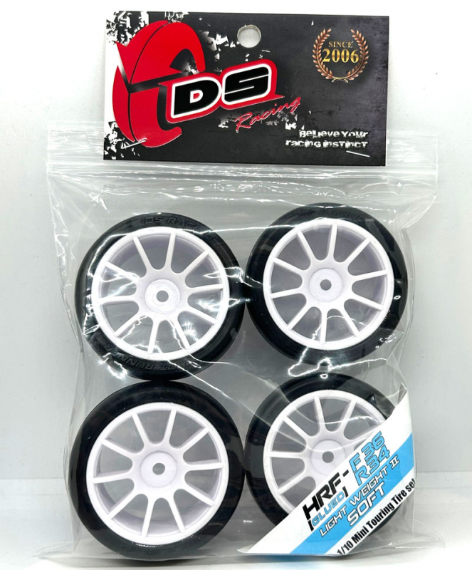 DS Racing Reifen/Felgen Set + Mini HRF  Front 36, Rear 34 + 4 Stück für M-Chassis