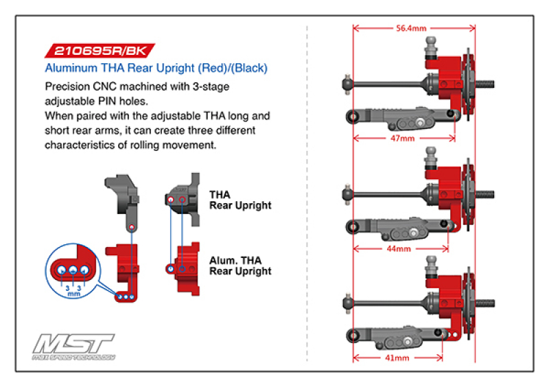 MST Alum. THA rear upright (red)