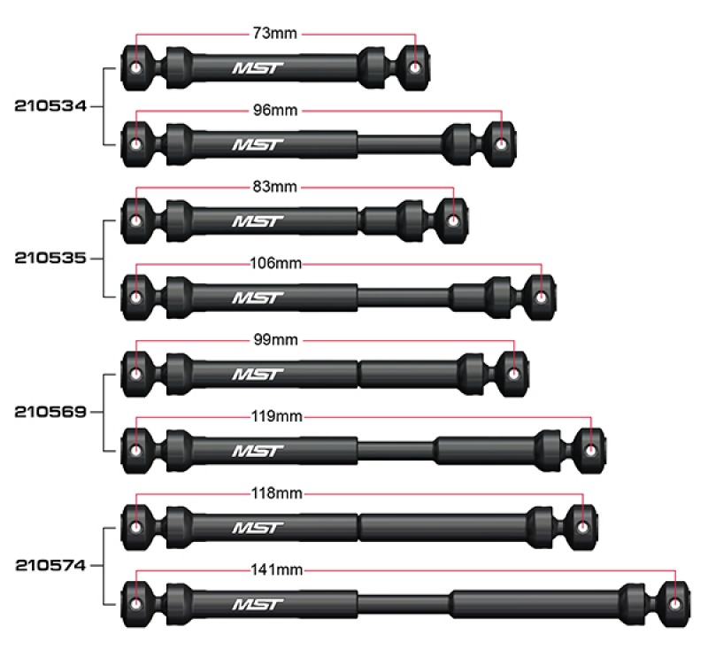 MST CMX Steel drive shaft set 73-96mm