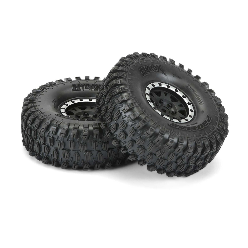 Proline Hyrax 1.9 G8 Rock Crawler Reifen auf Felge v/h (2) Impulse schwarz/silber Plastik Internal Bead-Loc