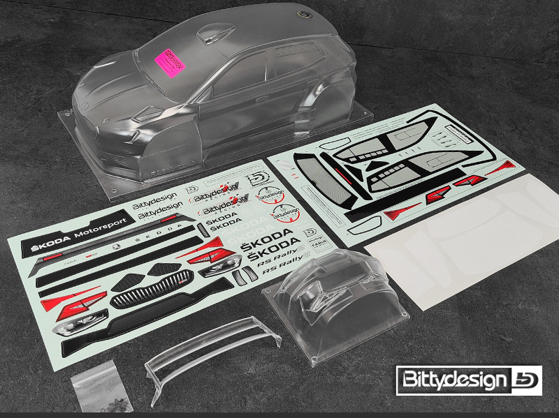 Bittydesign SKODA Fabia RS Rally2 1/10 190mm rally clear body, Hard 1,2mm (wing included)