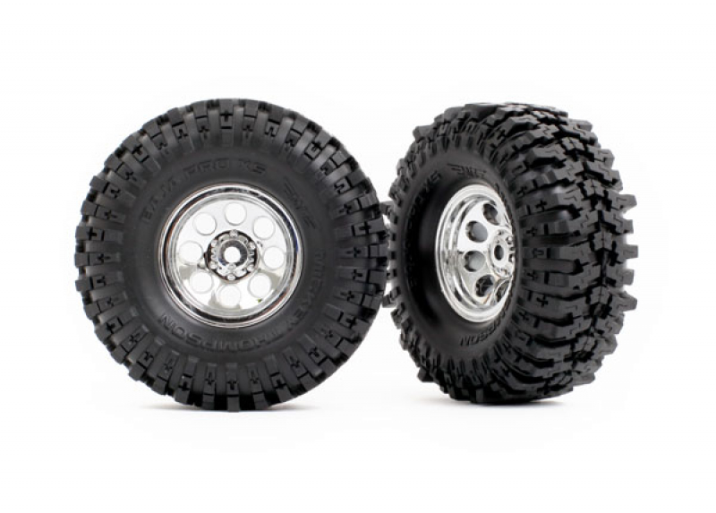 Traxxas Tires & wheels, assembled (chrome 1.0" wheels, Mickey Thompson® Baja Pro™ Xs 2.4x1.0" tires) (2)   TRX-4M High Trail