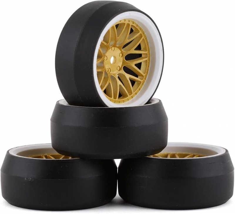 Yeah Racing Spec D LS Wheel Offset +6 White Gold w/Tire 4pcs For 1/10 Drift