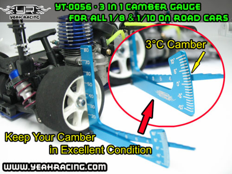 Yeah Racing 3 in 1 Camber Gauge (BU) for all 1/8 & 1/10 on road car - black