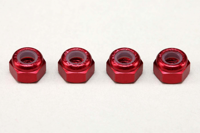Yokomo Aluminium 3mm Nylon Stoppmuttern, Rot (4 Stück)