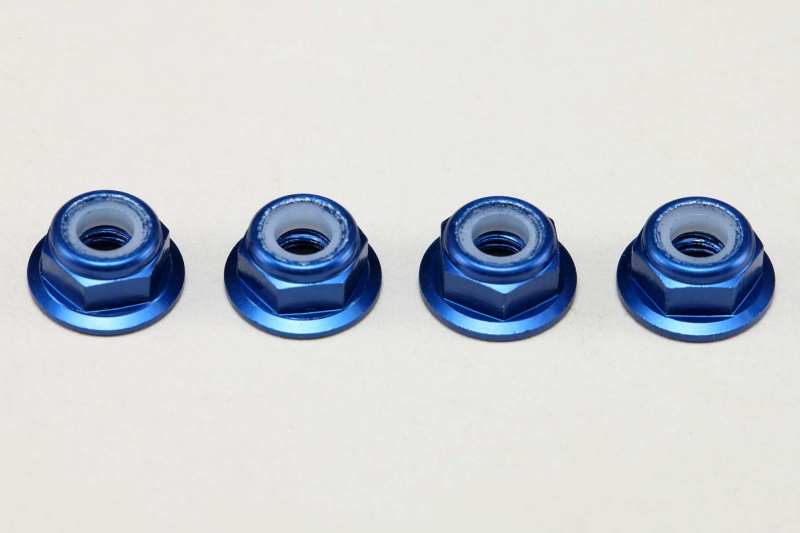 Yokomo Aluminium 4 mm dünne Flanschmuttern mit Nylon-Sicherungsring, Blau (4 Stück)