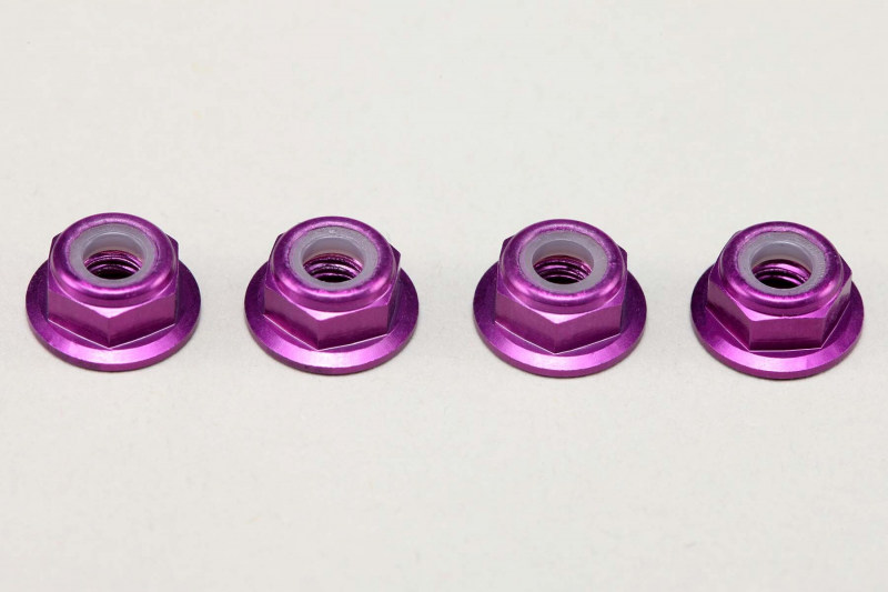 Yokomo Aluminium 4 mm dünne Flanschmuttern mit Nylon-Sicherungsring, Purple (4 Stück)