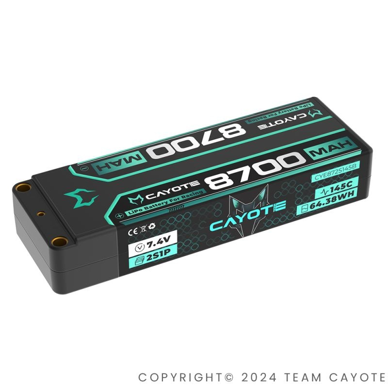 Preview: CAYOTE Racing Lipo Battery, 145C, 8700mAh, 2S1P, 7.4V, 64.38Wh (139x47x25.1mm, 317g)