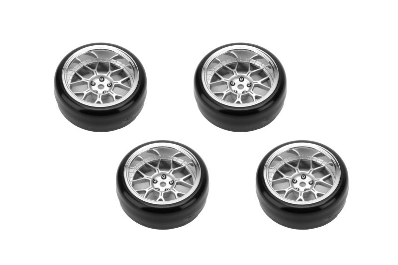Preview: Louise Drift-Reifen auf Felge 14-Speichen matt-silber (4) 1/10 Drift (2,4,6,8mm Offset, 12mm Radsechskant)