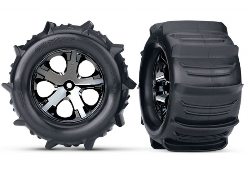 Traxxas Paddle Reifen auf All-Star 2.8 Felgen schwarz-chrom hinten Stampede 2WD&VXL, Bigfoot