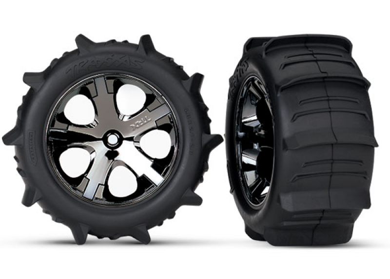 Traxxas Paddle Reifen auf All-Star 2.8 Felgen schwarz-chrom hi. (2) Rustler 2WD&VXL (TSM rated)