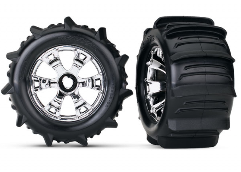 Traxxas Paddle Reifen auf Geode 3.8 Felgen chrom (2)  Summit, Revo, Tmaxx (TSM rated) , 17mm Radmitnehmer