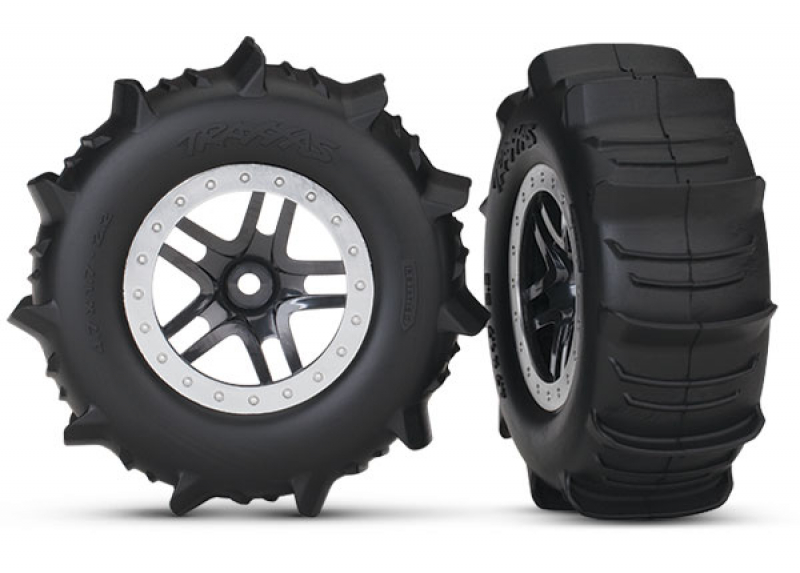 Traxxas Paddle Reifen auf SCT 2.8 Felgen schwarz/satin-chrom (2) Slash 2WD hinten, Slash 4x4 v/h (TSM rated)