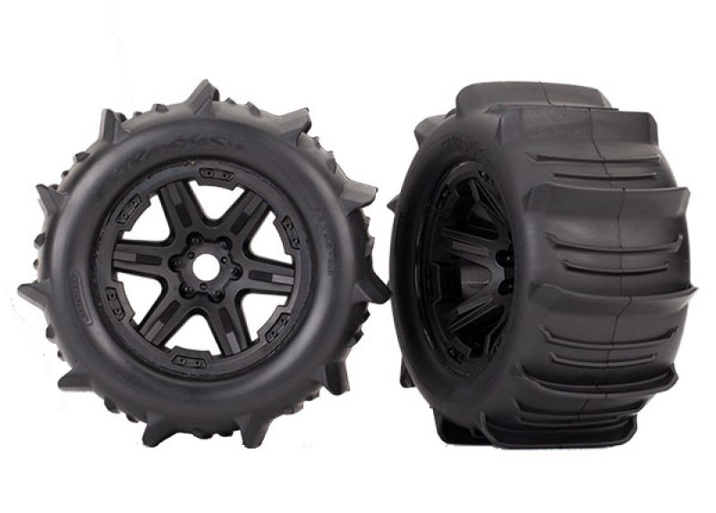 Traxxas Paddle Reifen auf 3.8 Felgen schwarz (2)  E-Revo 2.0, Sledge (TSM rated)