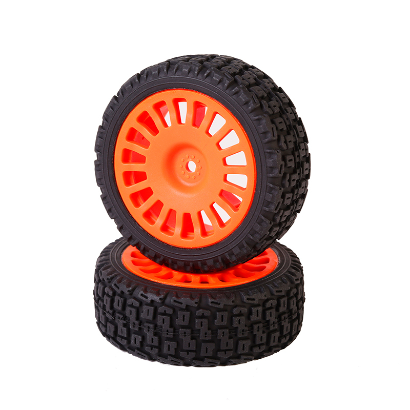 LC Racing Rally Tires Set 2pcs Fluo Orange 25mm 18 Spokes(12mm Hex) 2pcs