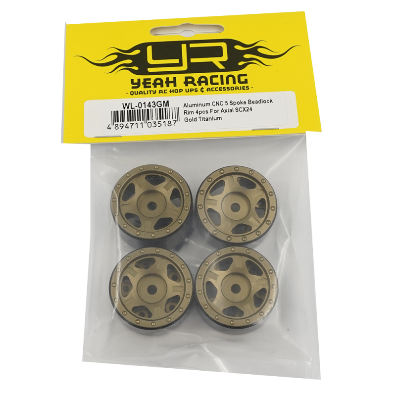 Aluminum CNC 5 Spoke Beadlock Rim 4pcs For Axial SCX24 Gold Titanium