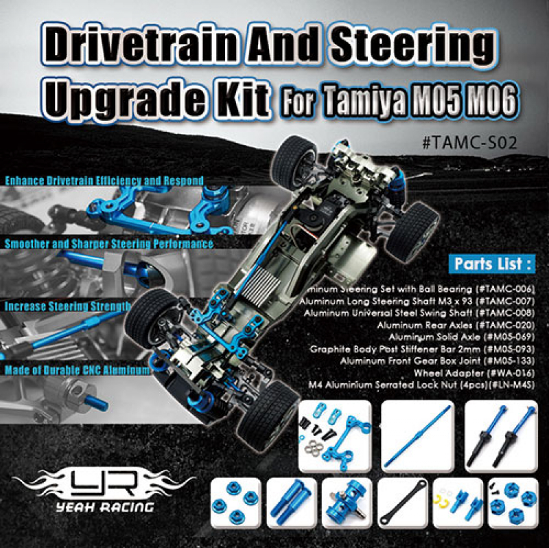 Yeah Racing TAMC-S02BU Drivetrain And Steering Upgrade Kit For Tamiya M05 M06