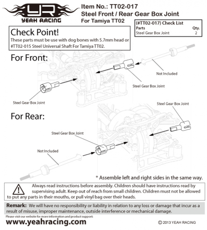 Yeah Racing Steel Front / Rear Unit Cup Joint für Tamiya TT02