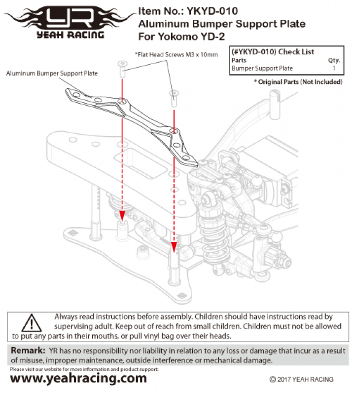 Yeah Racing Aluminum Bumper Support Plate For Yokomo YD2 Black