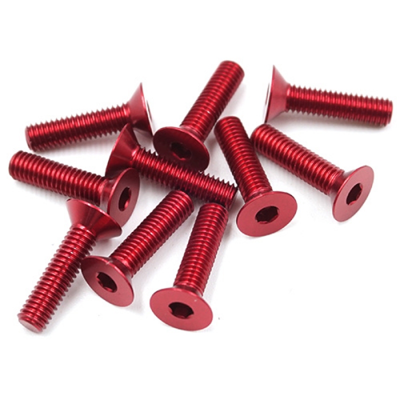 Aluminum 7075 3x12mm Hex Socket Flat Head Screws 10pcs Red