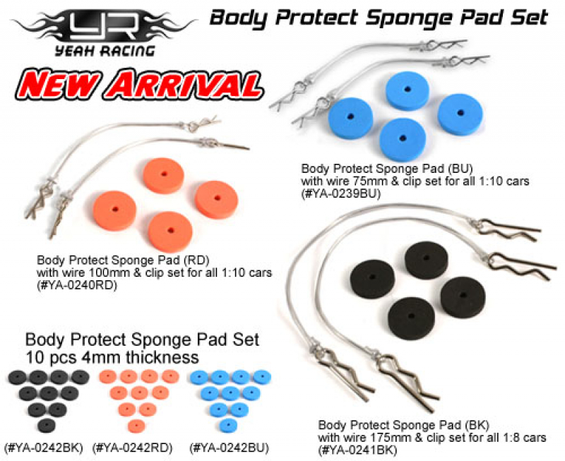 Body Protect Sponge Pad (BU) with wire 75mm & clip set for all 1:10 cars