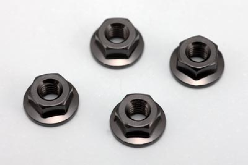 Yokomo  M4 Aluminum Serrated Flange Nuts (Black) (4)