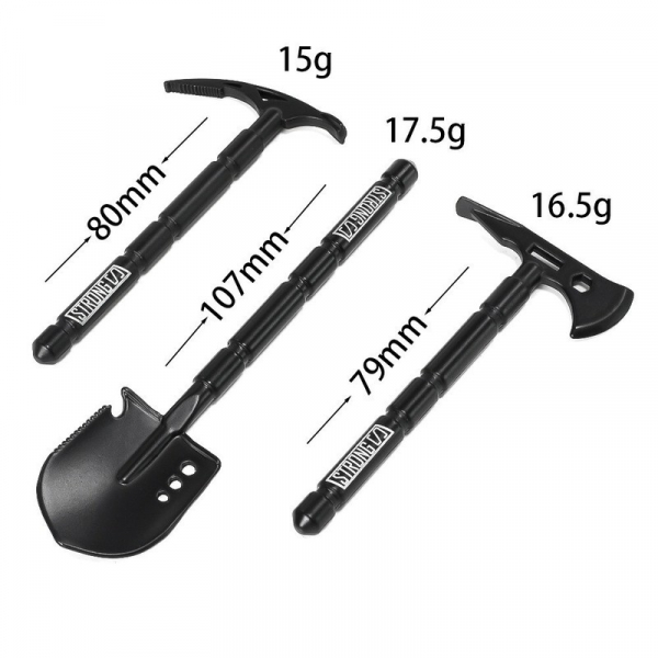 Metall Werkzeugset mit Schaufel, Axt und Spitzhacke für 1/10 RC-Autos (3-teilig)