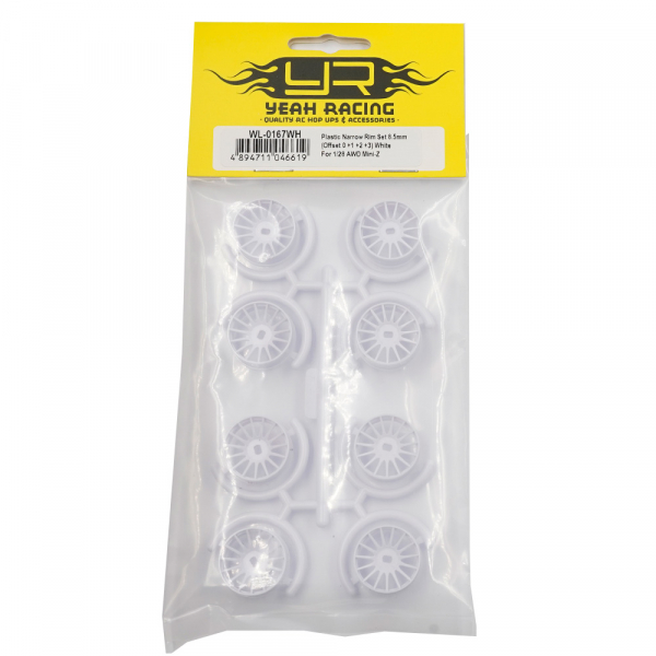 Yeah Racing  Plastic Narrow Rim Set 8.5mm (Offset 0 +1 +2 +3) White For 1/28 AWD Mini-Z