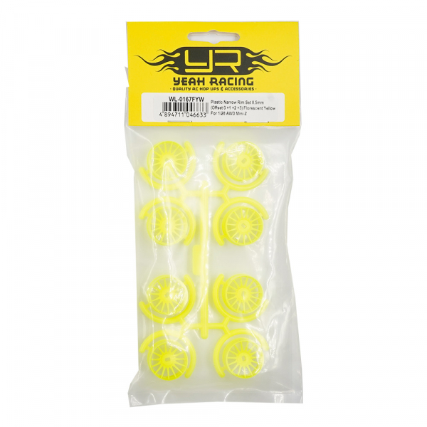 Yeah Racing Plastic Narrow Rim Set 8.5mm (Offset 0 +1 +2 +3) Florescent Yellow For 1/28 AWD Mini-Z