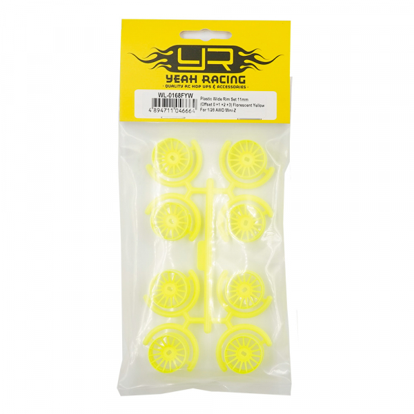 Yeah Racing Plastic Wide Rim Set 11mm (Offset 0 +1 +2 +3) Florescent Yellow For 1/28 AWD Mini-Z