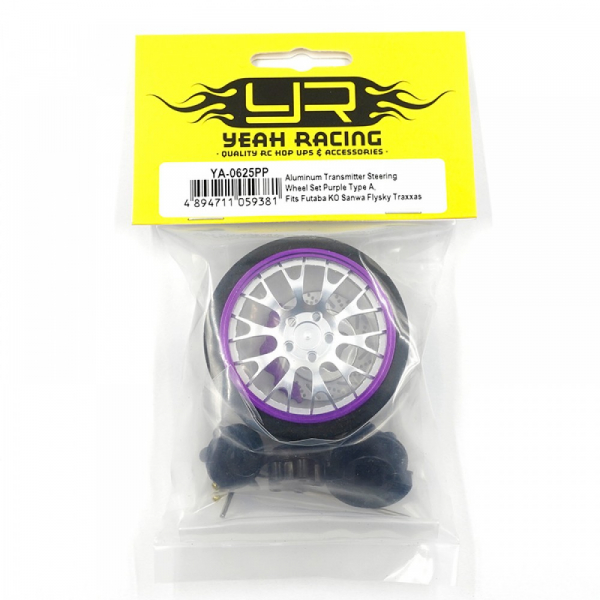 Yeah Racing Aluminum Transmitter Steering Wheel Set Blue Type A For Futaba KO Sanwa Flysky NB4 - Silver / Purple