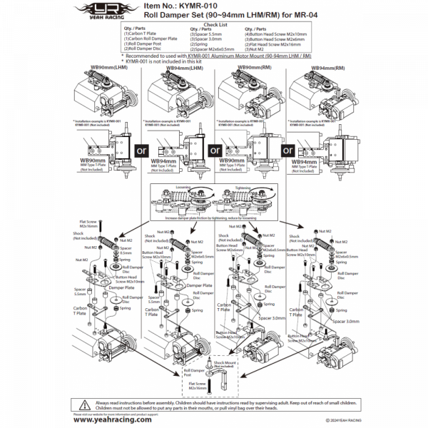 Yeah Racing Graphit-Roll-Dämpfer-Set für Kyosho Mini-Z MR04 (Schwarz & Blau)