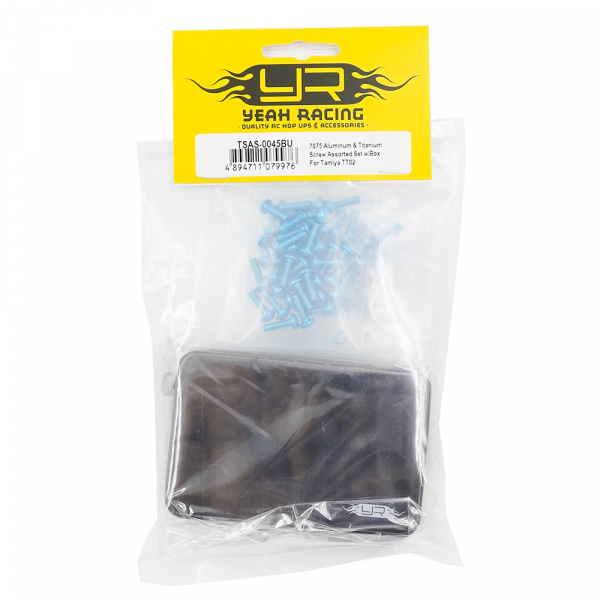 Yeah Racing 7075 Aluminium/Titanschrauben-Sortiment mit Box für Tamiya TT02 (Blau)