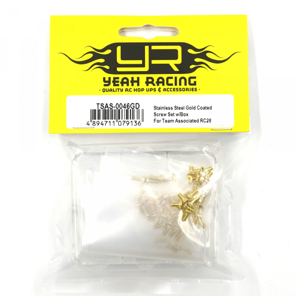 Yeah Racing Stainless Steel Gold Coated Screw Set w/Box For Team Associated RC28R