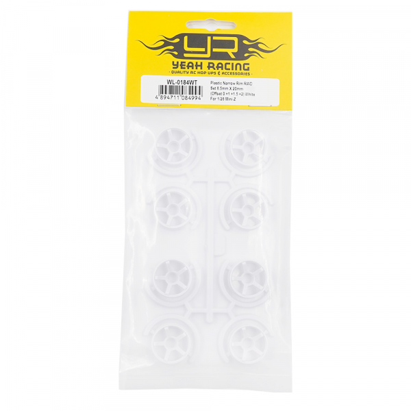 Yeah Racing Kunststoff-Felgensatz RWD, schmal, 8,5 × 20 mm, Offset 0 / +1 / +1,5 / +2, Weiß, für 1:28 Mini-Z