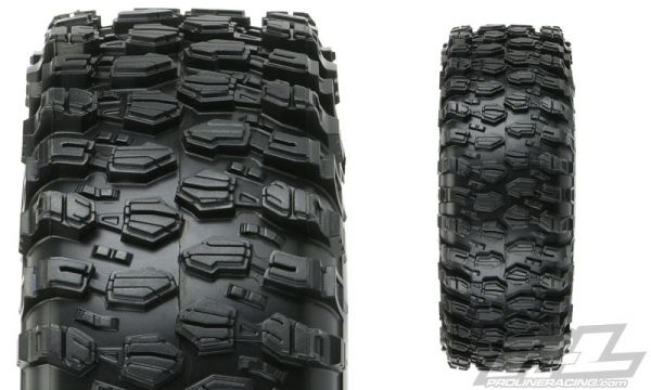 Proline Hyrax 1.9" G8 Rock Terrain TruckTires Mounted on Impulse Black Plastic Internal Bead-Loc Wheels