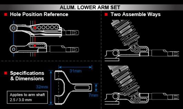 MST Alum. front lower arm set (red)