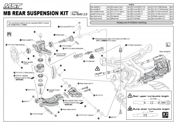 MST MB Rear suspension kit for RMX 2.0 RMX 2.5 RRX 2.0