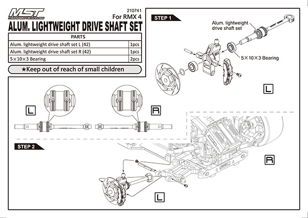 MST Alum. lightweight drive shaft set (42)