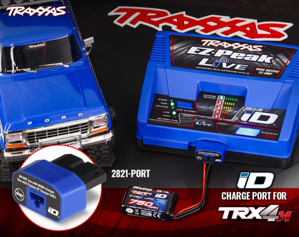 Traxxas TRX-4M iD charging port, 2-amp (for charging #2821 2-cell LiPo battery with Traxxas EZ-Peak iD chargers)