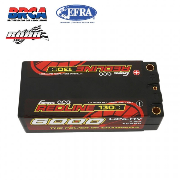 Gens ace Redline Series 6000mAh 7.6V 130C 2S2P HardCase HV Shorty Lipo Battery
